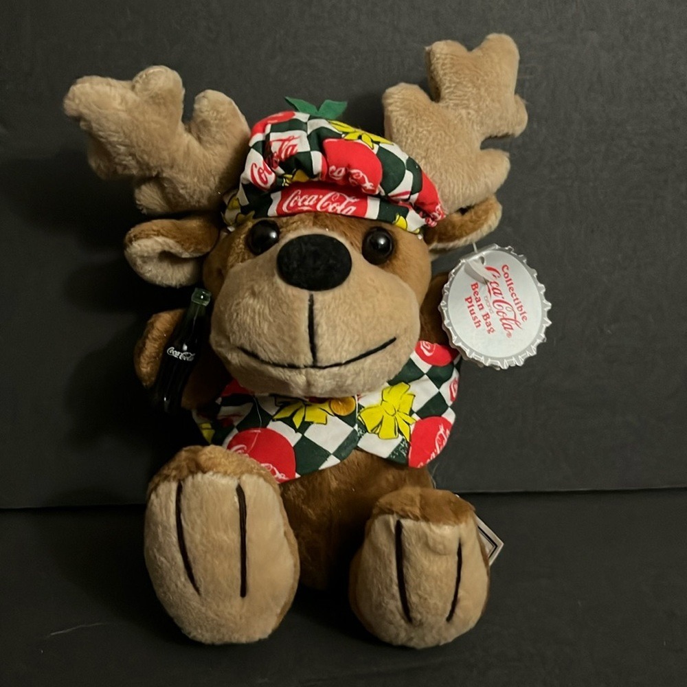 Vintage 1998 Coca-Cola Reindeer‎ Bean Bag Plush Vest Beanie Hat 0168 Holiday